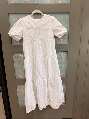 Mod Ref White Tiered Puff Sleeve Midi Dress